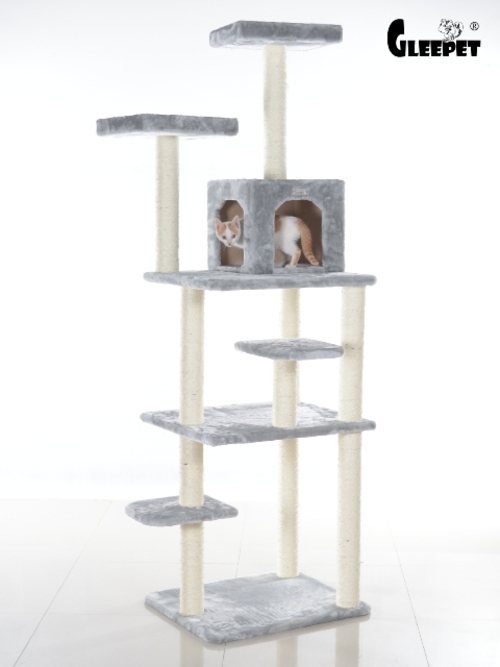 GleePet GP78740822 74-Inch Real Wood Cat Tree With Seven Levels  Silve
